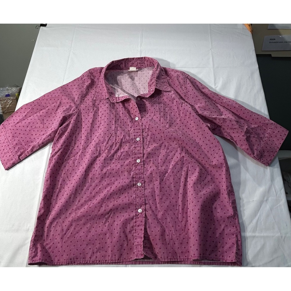 American Sweetheart Magenta Polka Dot Button Down Shirt XL 3/4 Sleeve B75